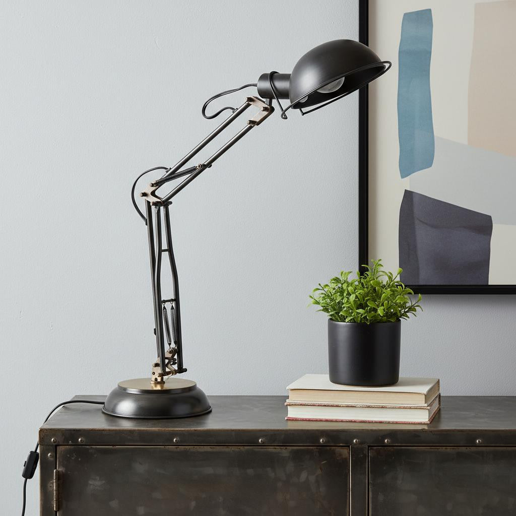 Black Desk Table Lamp w/ Black Bowl Shade