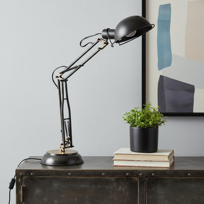 Black Desk Table Lamp w/ Black Bowl Shade