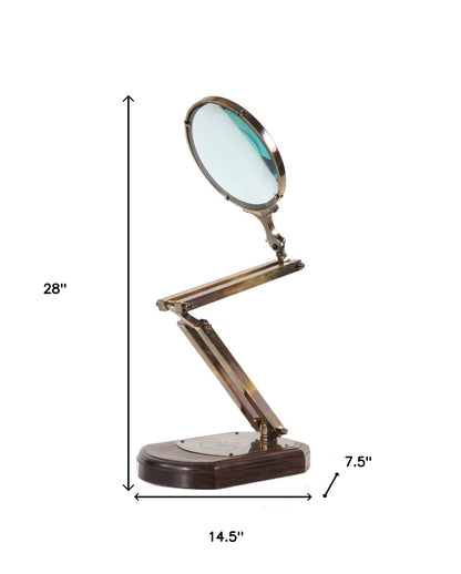Brass Big Magnifier Glass With Wooden Base