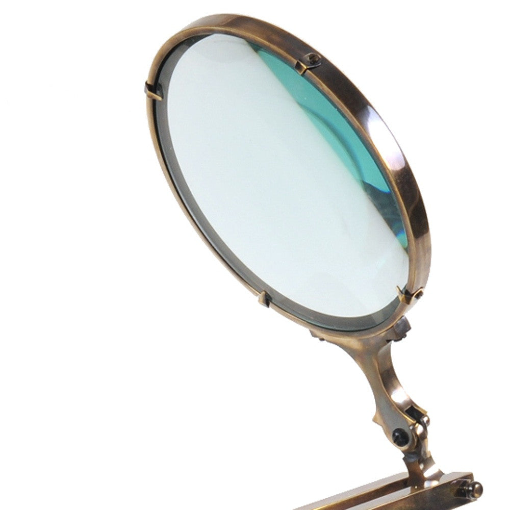 Brass Big Magnifier Glass With Wooden Base