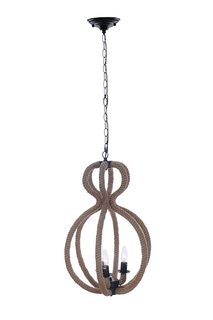 Natural & Black Iron & Rope 3 Light Ceiling Light