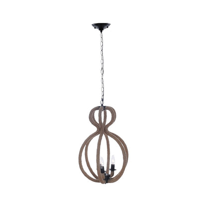 Natural & Black Iron & Rope 3 Light Ceiling Light