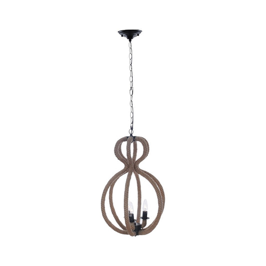 Natural & Black Iron & Rope 3 Light Ceiling Light