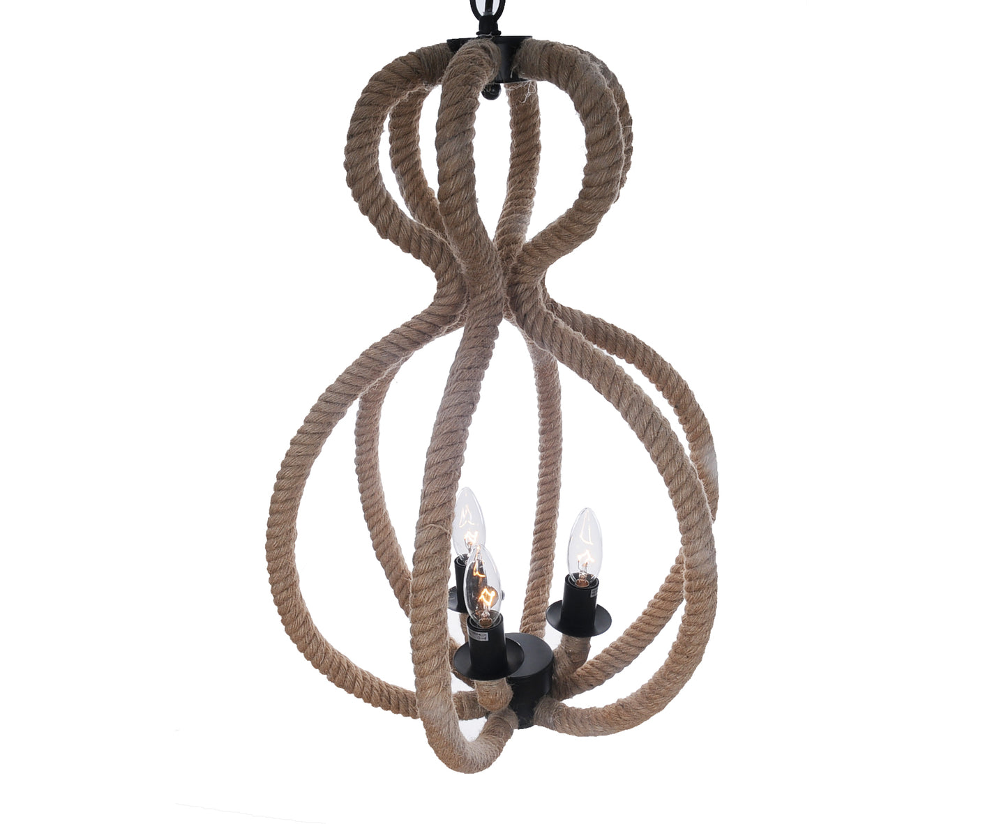 Natural & Black Iron & Rope 3 Light Ceiling Light