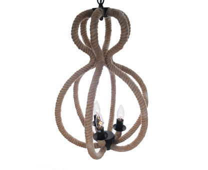 Natural & Black Iron & Rope 3 Light Ceiling Light
