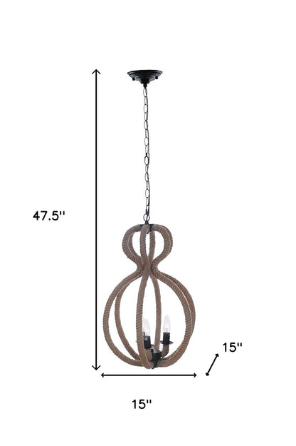 Natural & Black Iron & Rope 3 Light Ceiling Light