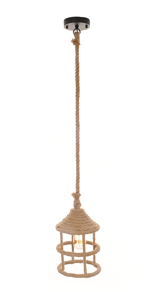 Beige & Black Iron & Rope Ceiling Light