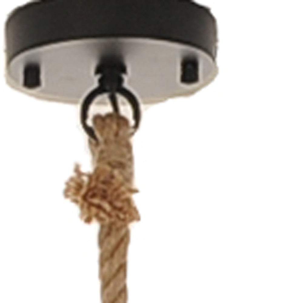 Beige & Black Iron & Rope Ceiling Light