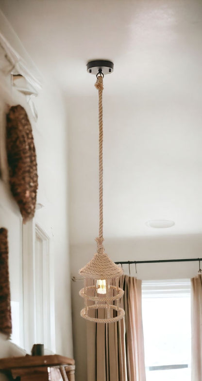 Beige & Black Iron & Rope Ceiling Light