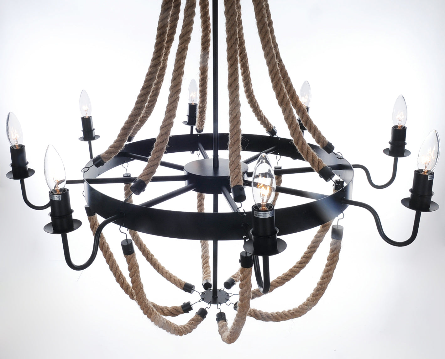 8 Bulbs Large Rope Pendant Light