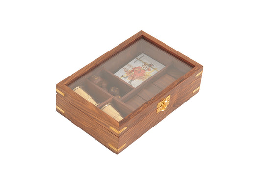 Wooden Game Set With Brass Goblet