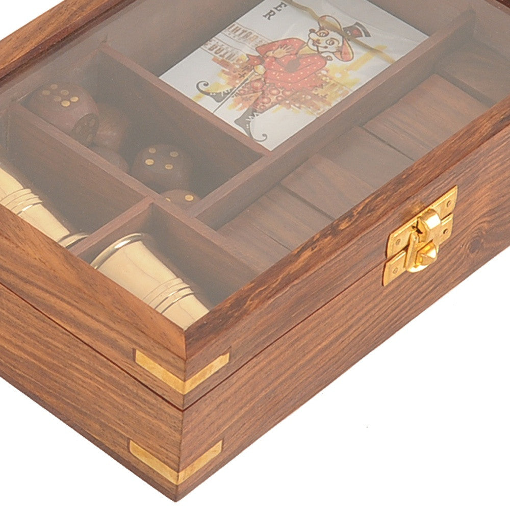 Wooden Game Set With Brass Goblet