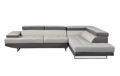 Gray Leather L Shaped 2 Piece Sectional