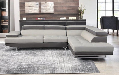 Gray Leather L Shaped 2 Piece Sectional