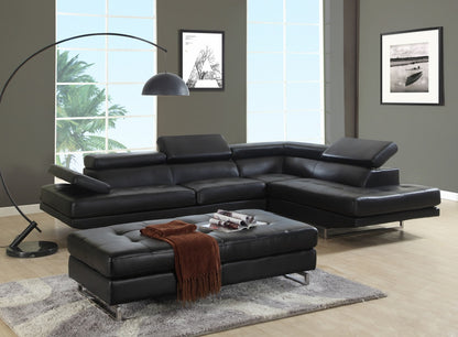Black Leather L Shaped 2 Piece Sectional