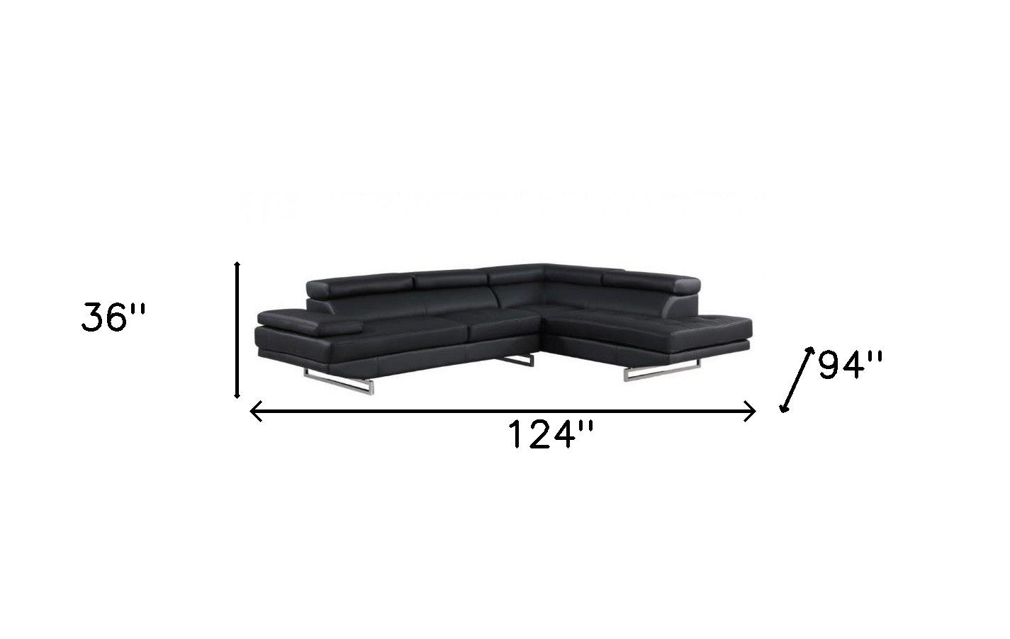 Black Leather L Shaped 2 Piece Sectional