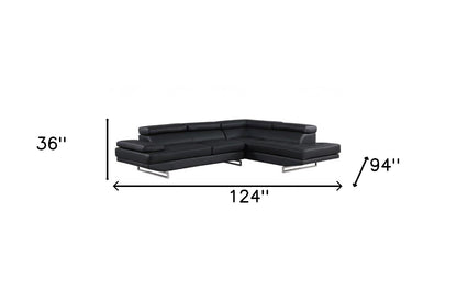 Black Leather L Shaped 2 Piece Sectional