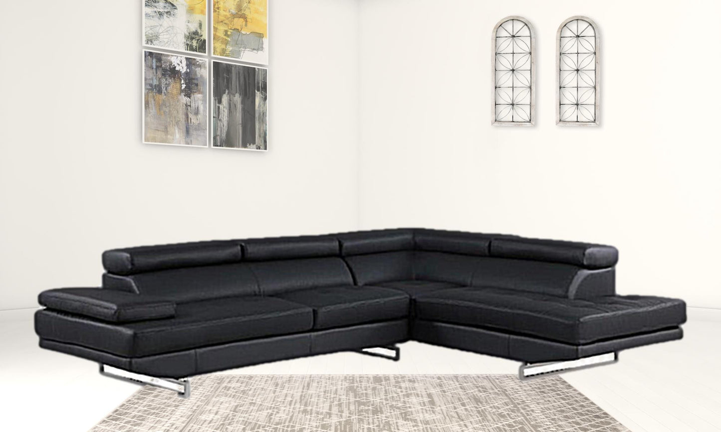Black Leather L Shaped 2 Piece Sectional