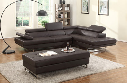 Brown Leather L Shaped 2 Piece Sectional
