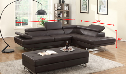 Brown Leather L Shaped 2 Piece Sectional