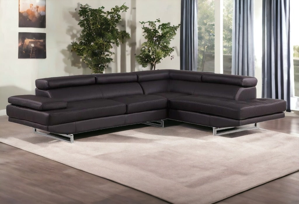 Brown Leather L Shaped 2 Piece Sectional