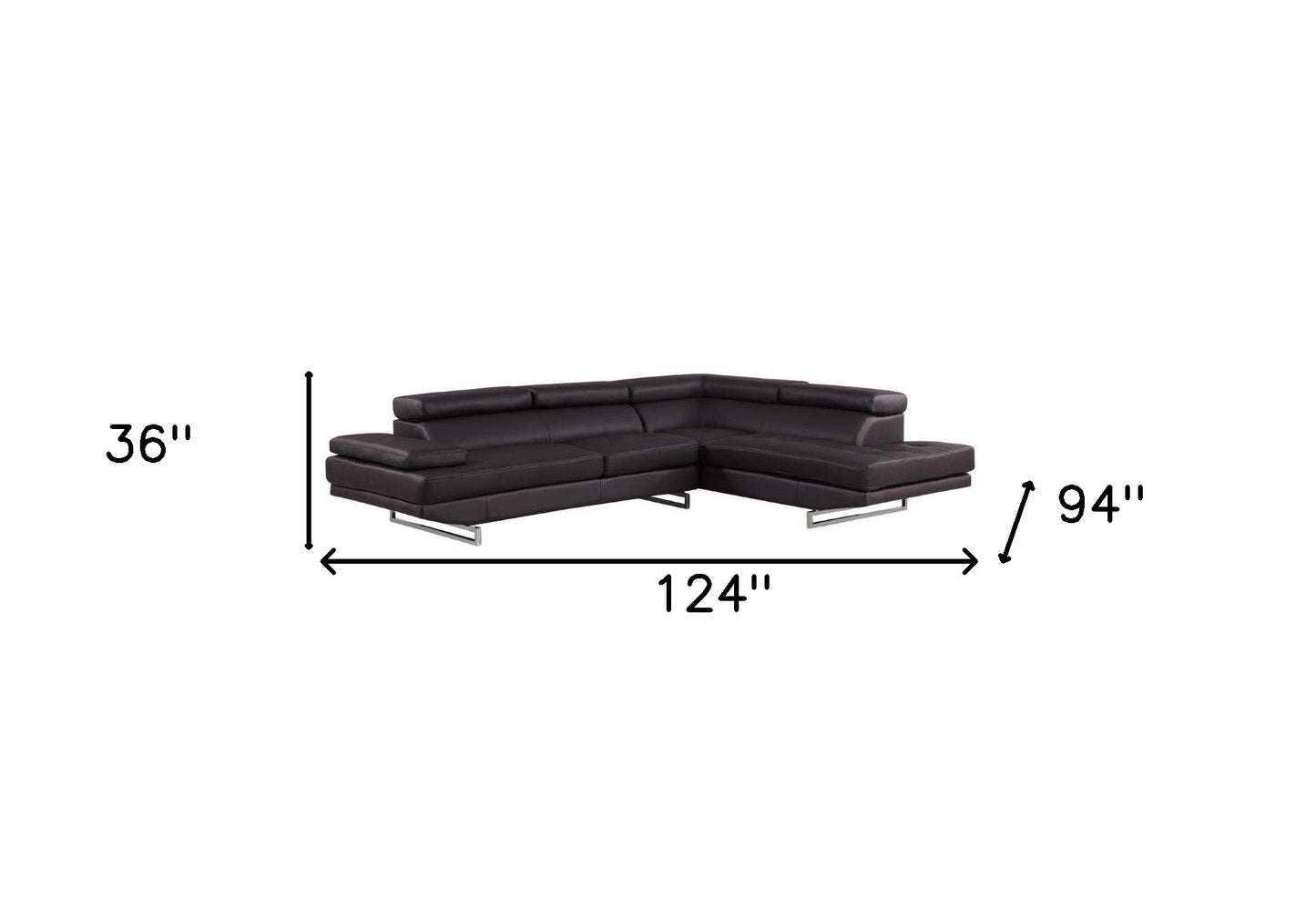 Brown Leather L Shaped 2 Piece Sectional