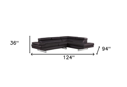 Brown Leather L Shaped 2 Piece Sectional