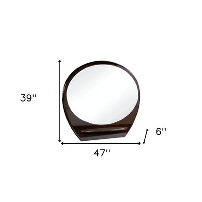 Brown Oval Wood Framed Mounted Dresser Mirror
