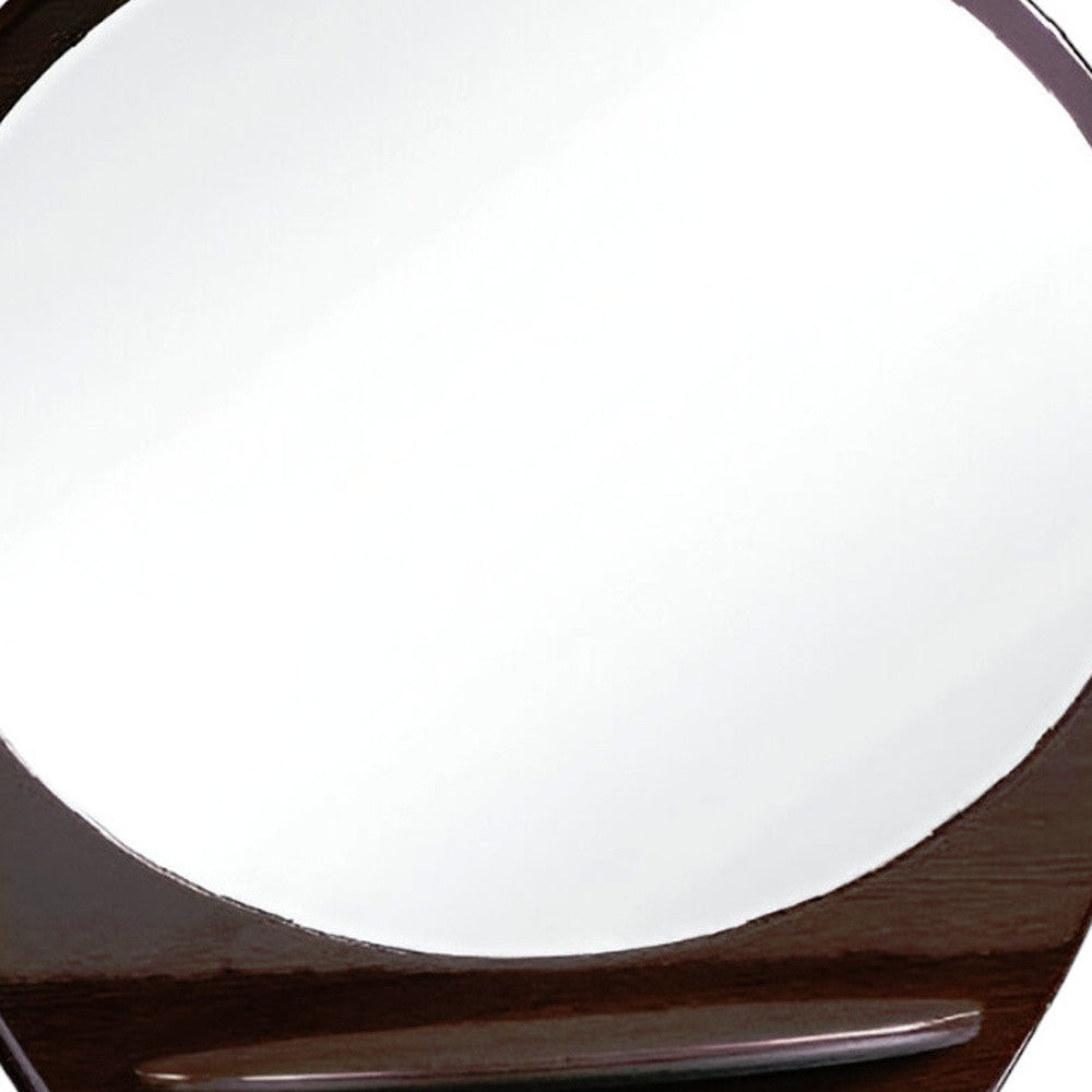 Brown Oval Wood Framed Mounted Dresser Mirror