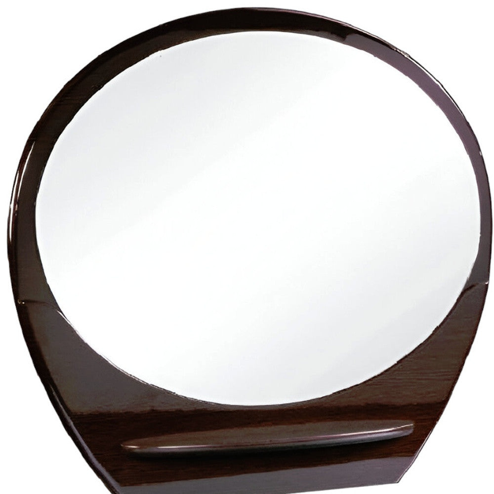 Brown Oval Wood Framed Mounted Dresser Mirror