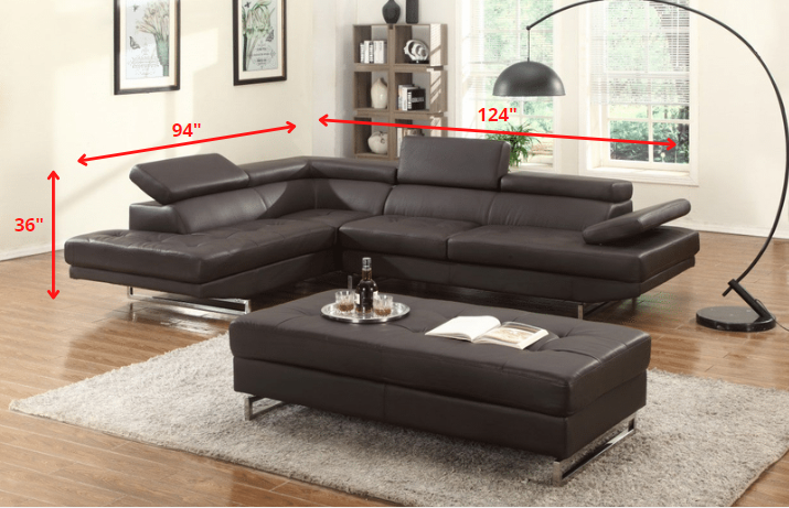 Black Leather L Shaped 2 Piece Sectional