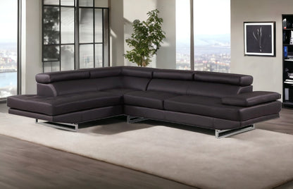 Black Leather L Shaped 2 Piece Sectional