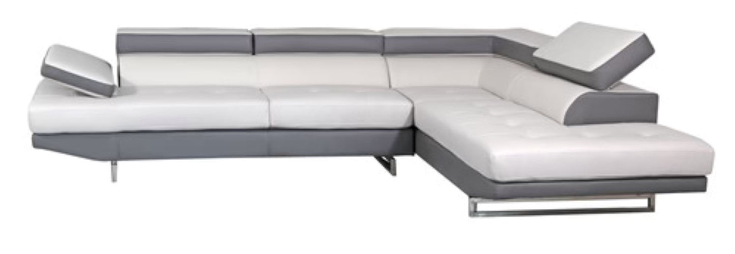 White Leather L Shaped 2 Piece Sectional
