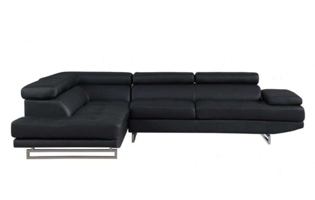 Black Faux Leather L Shaped 2 Piece Sectional