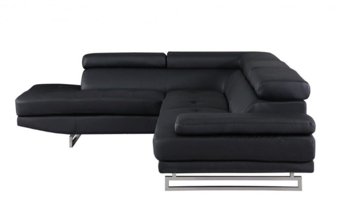 Black Faux Leather L Shaped 2 Piece Sectional