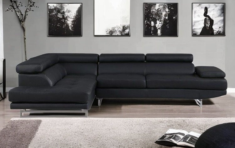 Black Faux Leather L Shaped 2 Piece Sectional