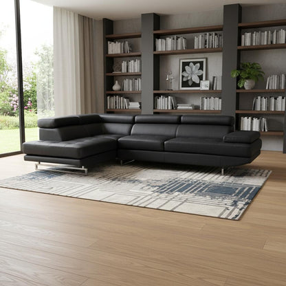 Black Faux Leather L Shaped 2 Piece Sectional