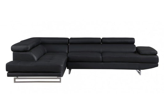 Black Faux Leather L Shaped 2 Piece Sectional
