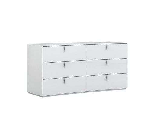 White Silver Wood Stainless Steel 5-Drawer Chest