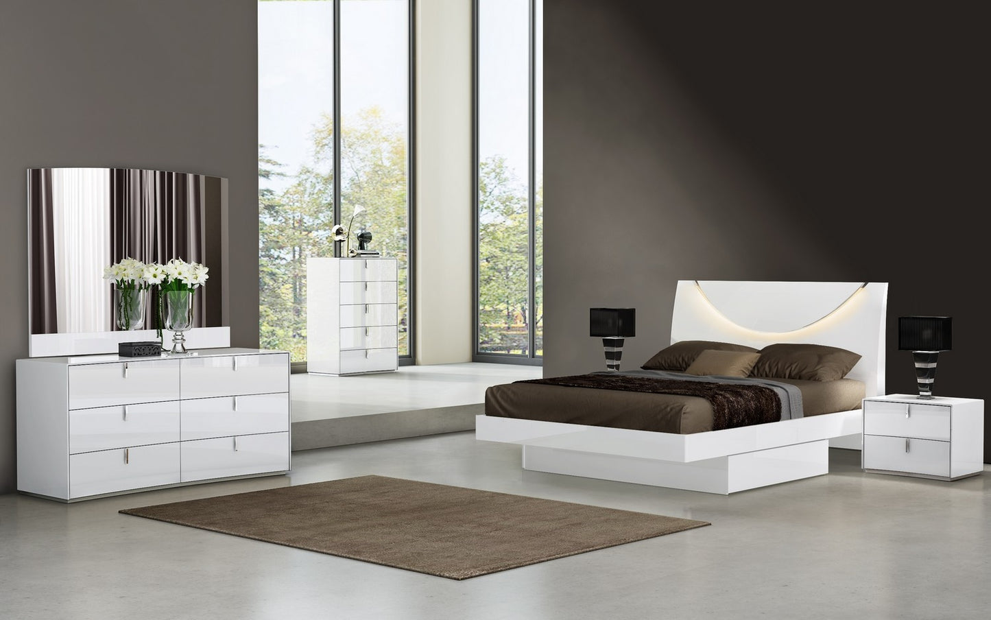 White Silver Wood Stainless Steel 5-Drawer Chest