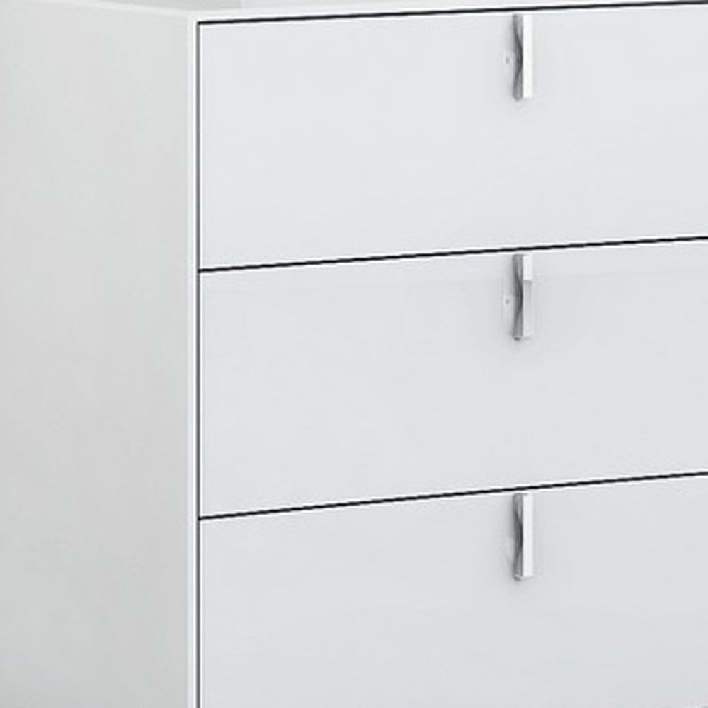 White Silver Wood Stainless Steel 5-Drawer Chest