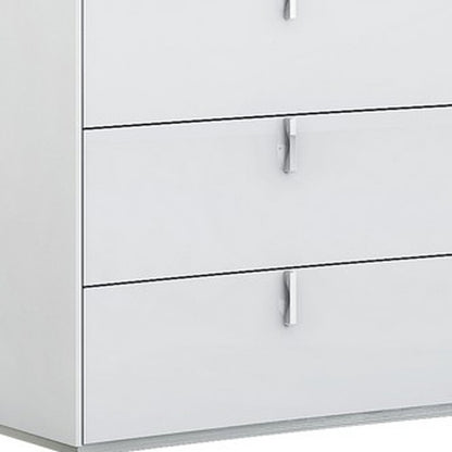 White Silver Wood Stainless Steel 5-Drawer Chest