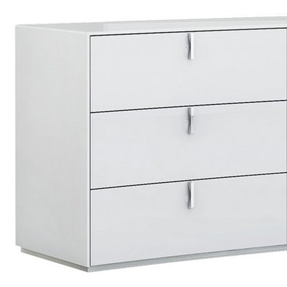 White Silver Wood Stainless Steel 5-Drawer Chest