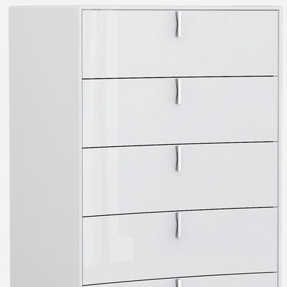 Drk Brown White Marble Wood Stainless Steel Five Drawer