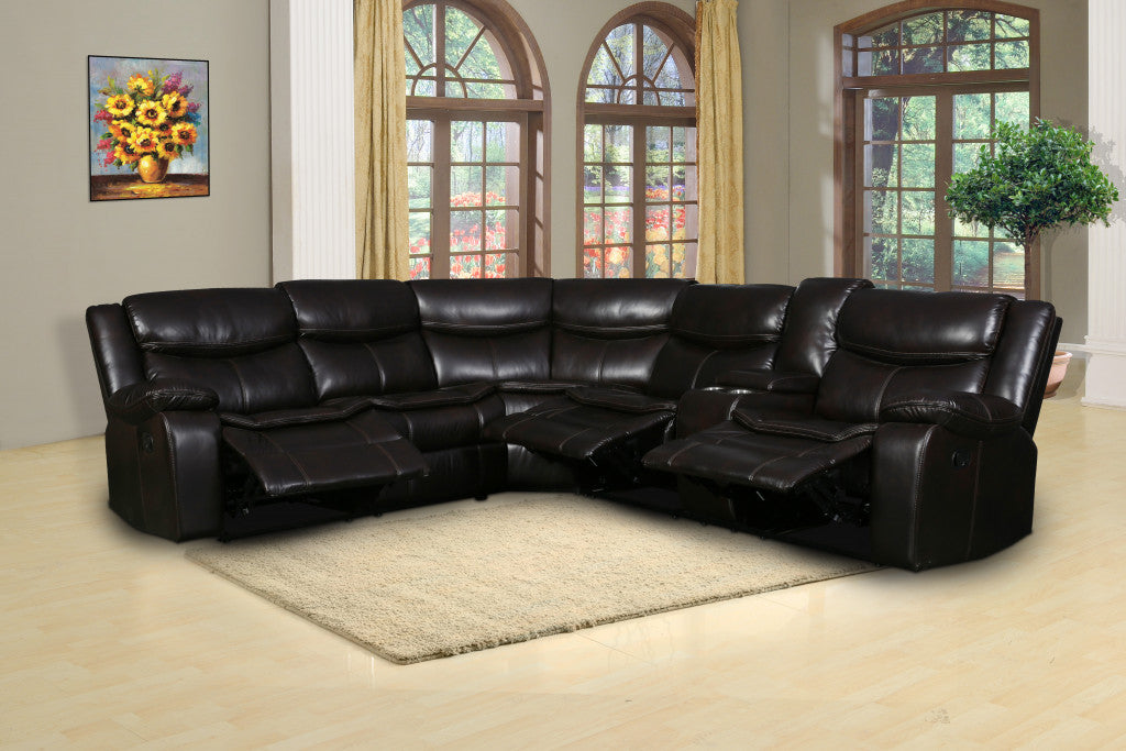 Brown U Shaped 3 Piece Sectional w/ Console