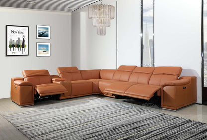 Camel Italian Leather U Shaped Seven Piece Sectional w/ Console