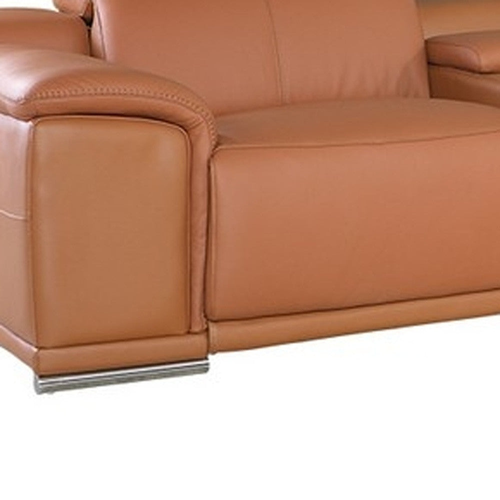 Camel Italian Leather U Shaped Seven Piece Sectional w/ Console