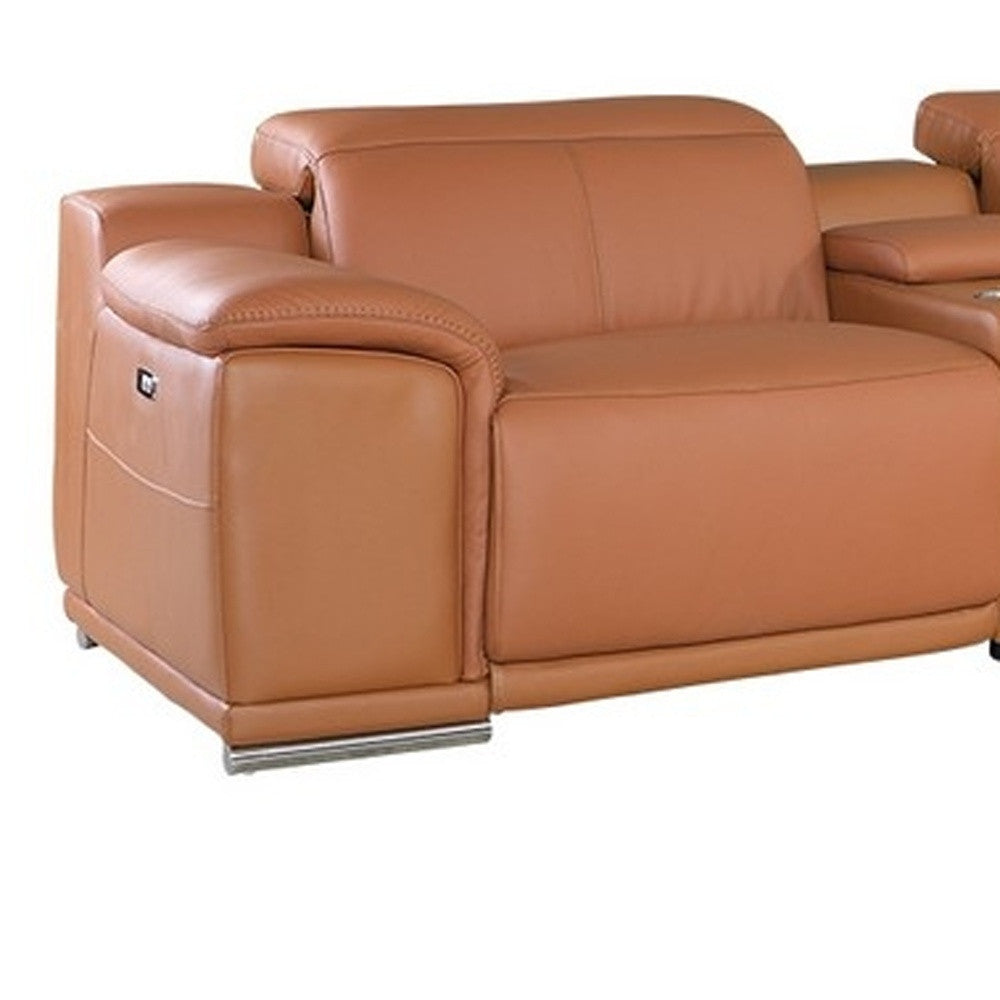 Camel Italian Leather U Shaped Seven Piece Sectional w/ Console