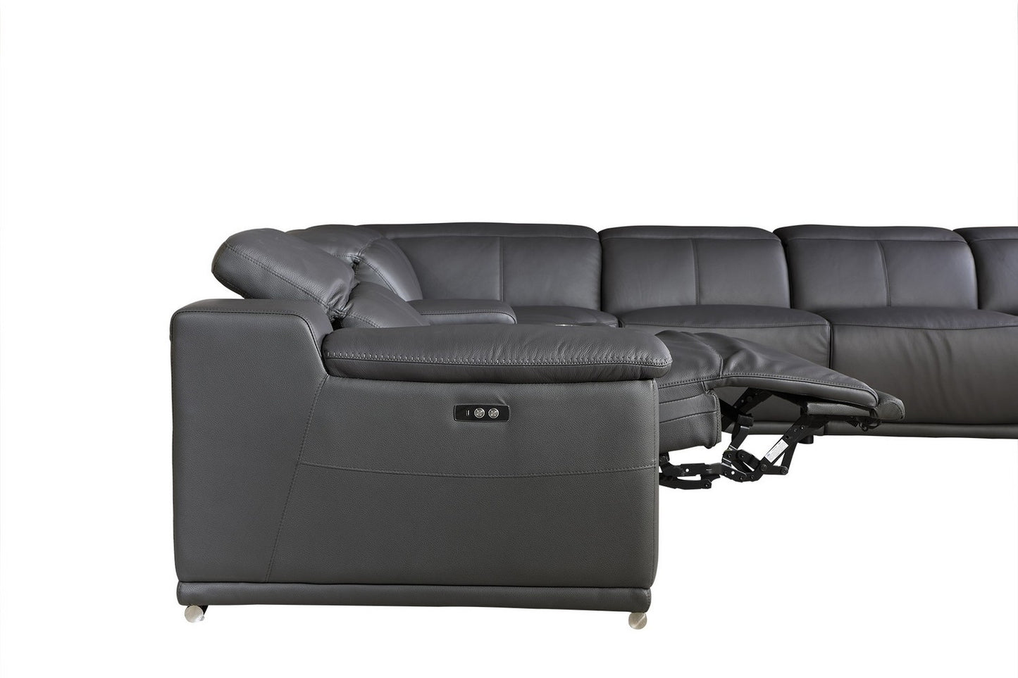 Gray Italian Leather U Shaped Seven Piece Sectional w/ Console