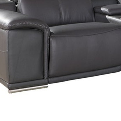 Gray Italian Leather U Shaped Seven Piece Sectional w/ Console